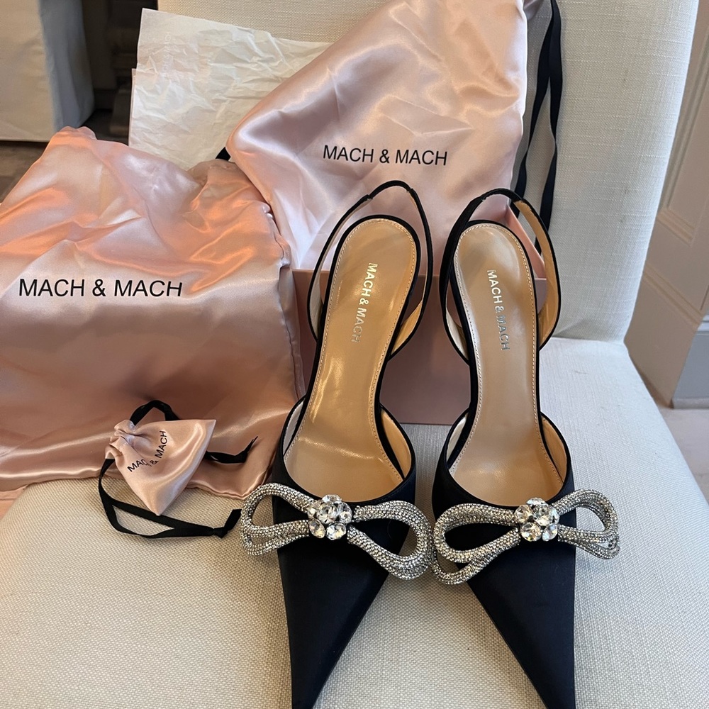 Mach & Mach Double Bow Pointed Toe Slingback Pump, NIB, 40EU, 10US